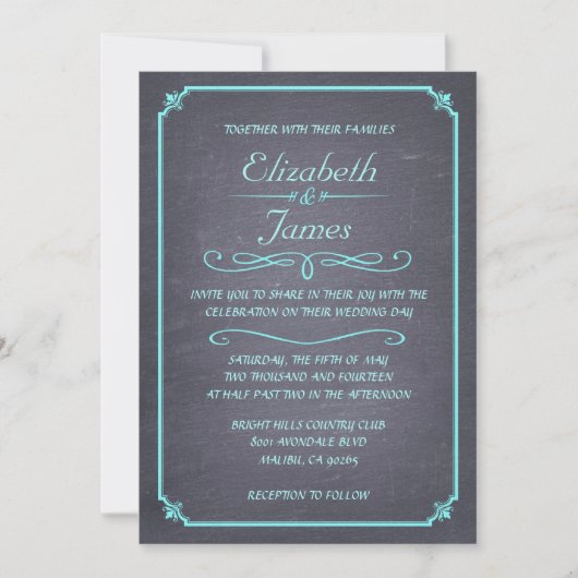 Invitations de mariage Turquoises Vintages (Devant)