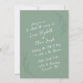 Invitations de mariage vert botanique manuscrites (Devant)