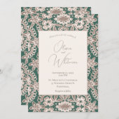Invitations de mariage vert de dentelle rustique (Devant / Derrière)