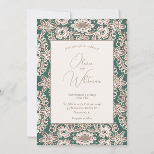 Invitations de mariage vert de dentelle rustique
