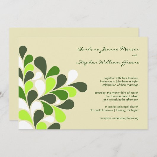 Invitations de mariage vert du printemps moderne (Devant / Derrière)
