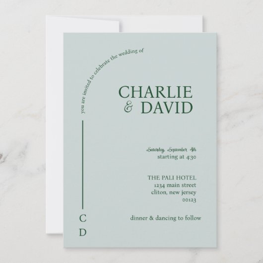 Invitations de mariage vert émeraude (Devant)