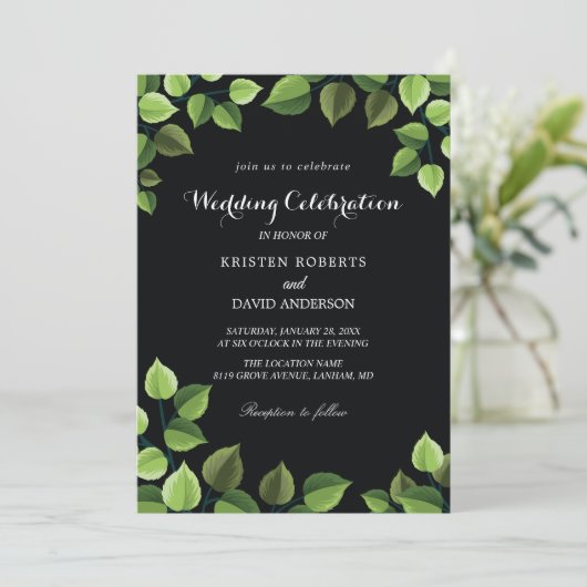 invitations de mariage vert et noir (Debout devant)