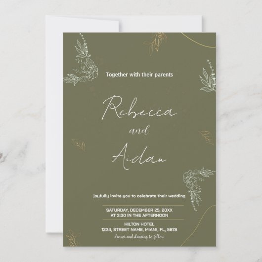 Invitations de mariage vert foncé (Devant)