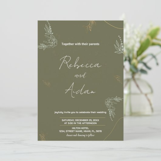 Invitations de mariage vert foncé (Debout devant)