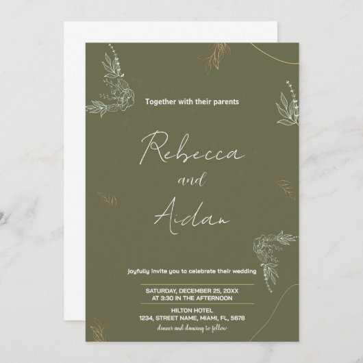 Invitations de mariage vert foncé (Devant / Derrière)