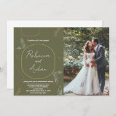 Invitations de mariage vert foncé avec photo (Devant / Derrière)