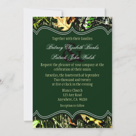 Invitations de mariage vert M. & Mme Hunting Camo (Dos)