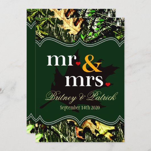 Invitations de mariage vert M. & Mme Hunting Camo (Devant / Derrière)