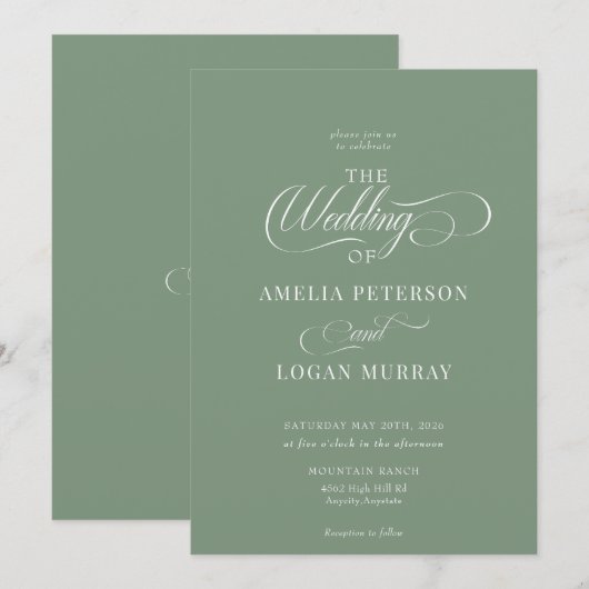 Invitations de mariage vert Sage (Devant / Derrière)