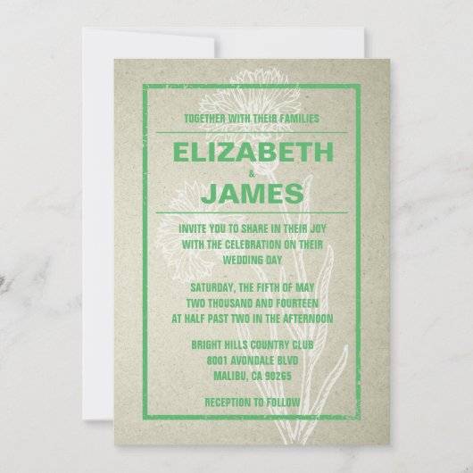 Invitations de mariage vert Vintage rustique (Devant)