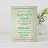 Invitations de mariage vert Vintage rustique (Debout devant)