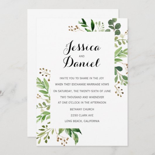 Invitations de mariage vertes Modèles (Devant / Derrière)