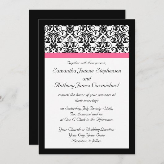 Invitations de mariage victorienne Fuchsia (Devant / Derrière)