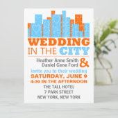 Invitations De Mariage Ville Moderne Orange Et Ble (Debout devant)