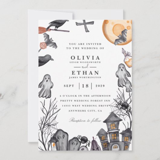 Invitations de mariage vintage à l'halloween (Devant)
