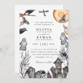 Invitations de mariage vintage à l'halloween (Devant / Derrière)