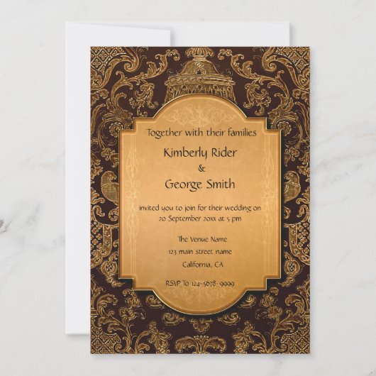 Invitations de mariage vintage arabe cadre (Devant)
