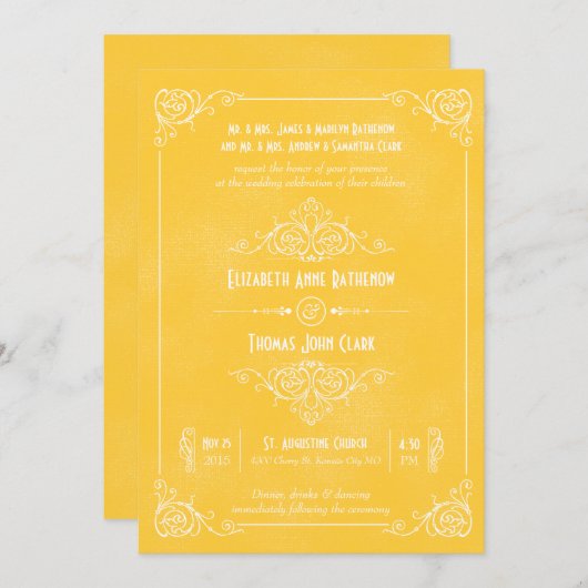 Invitations de mariage vintage Art Déco (Devant / Derrière)