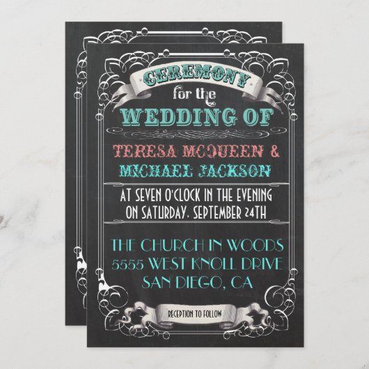 Invitations de mariage Vintage Blackboard (Devant / Derrière)