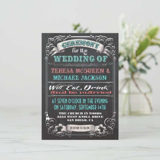 Invitations de mariage Vintage Blackboard (Debout devant)