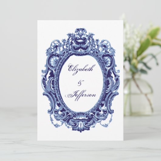 Invitations de mariage Vintage bleu (Debout devant)