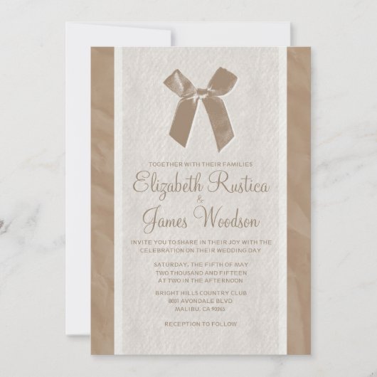 Invitations de mariage Vintage Brown Bow & Linen (Devant)