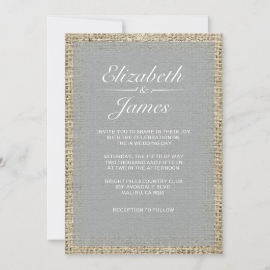 Invitations de mariage Vintage de Burlap (Devant)