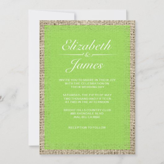 Invitations de mariage Vintage de Burlap (Devant)