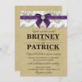Invitations de mariage Vintage de Burlap en violet (Devant / Derrière)