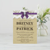 Invitations de mariage Vintage de Burlap en violet (Debout devant)