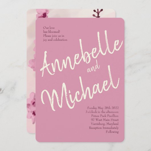 Invitations de mariage vintage en fleurs de cerise (Devant / Derrière)