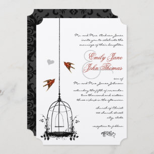 Invitations de mariage vintage Inséparable rouge B