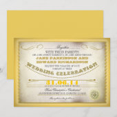 Invitations de mariage vintage jaune - billets (Devant / Derrière)