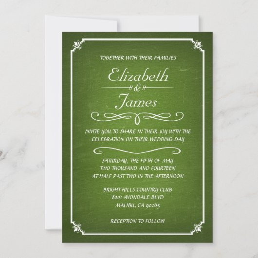 Invitations de mariage Vintage Lime Green Chalkboa (Devant)