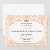 Invitations de mariage vintage Peach Damask (Devant / Derrière)
