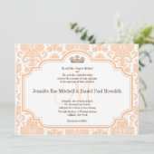 Invitations de mariage vintage Peach Damask (Debout devant)