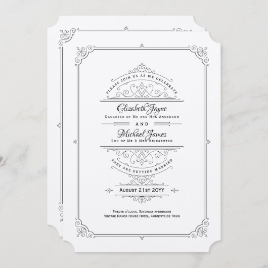 Invitations de mariage vintage Regency Kraft (Devant / Derrière)