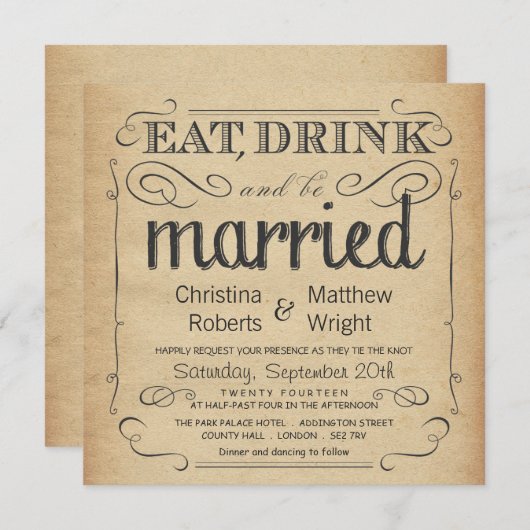 Invitations de mariage Vintage rustique (Devant / Derrière)