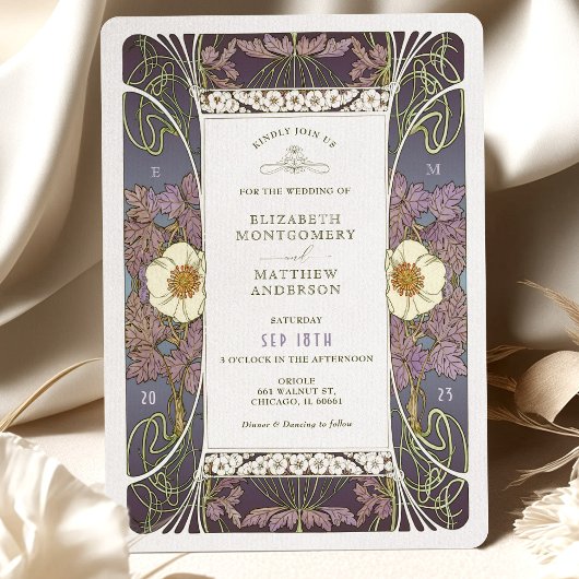 Invitations de mariage vintage violet Art Nouveau