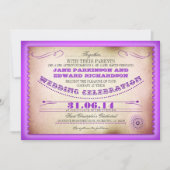 Invitations de mariage vintage violet - billets (Devant)