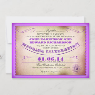 Invitations de mariage vintage violettes - billets