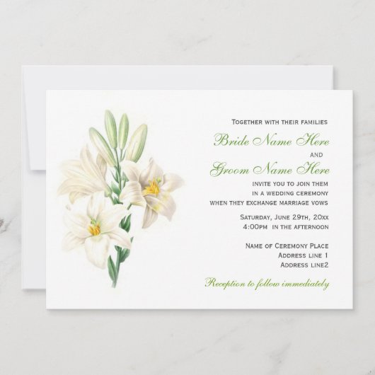 Invitations de mariage vintages aux fleurs blanche (Devant)