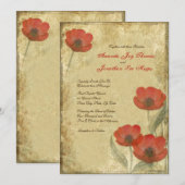 Invitations de mariage Vintages des Red Poppies (Devant / Derrière)