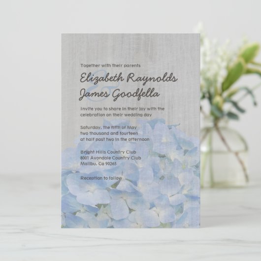 Invitations de mariage Vintages Hydrangea (Debout devant)