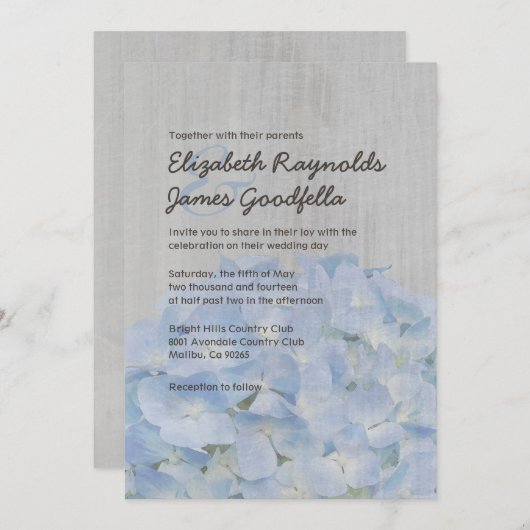 Invitations de mariage Vintages Hydrangea (Devant / Derrière)