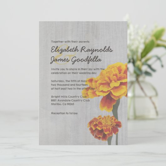 Invitations de mariage Vintages Marigolds (Debout devant)
