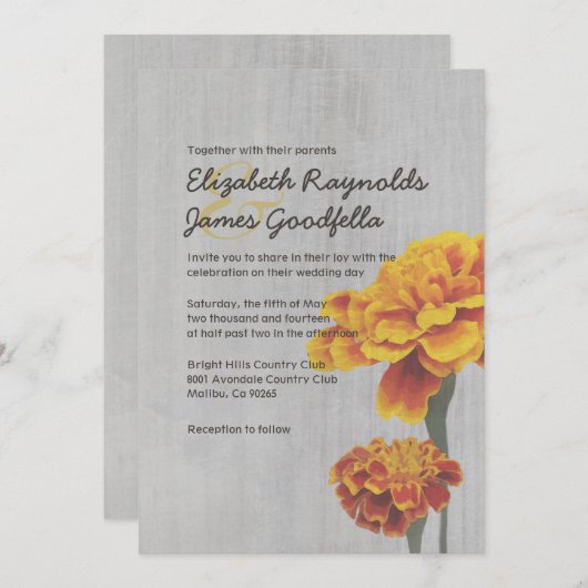 Invitations de mariage Vintages Marigolds (Devant / Derrière)