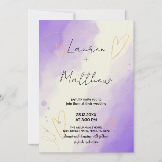 Invitations de mariage violet (Devant)