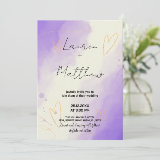 Invitations de mariage violet (Debout devant)